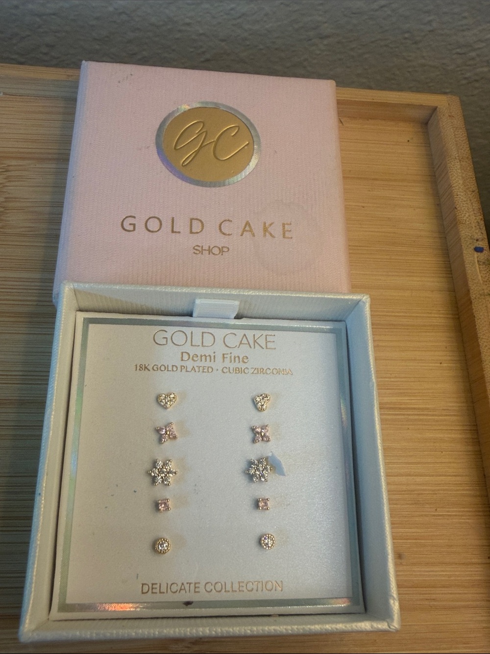 Gold cake 18K Gold Plated Cubic Zirconia Earring Set - Pink & Gold